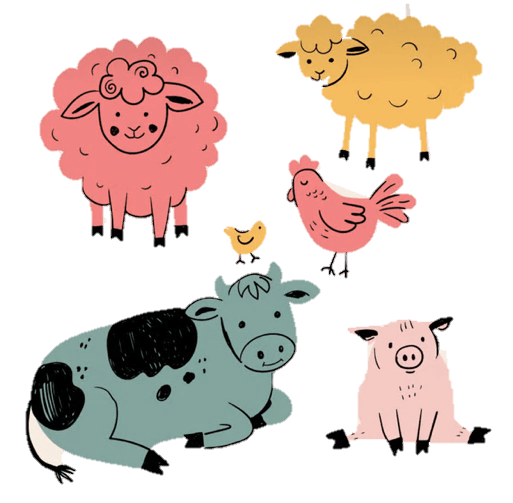 Farm animals illustration representing compassion for animals