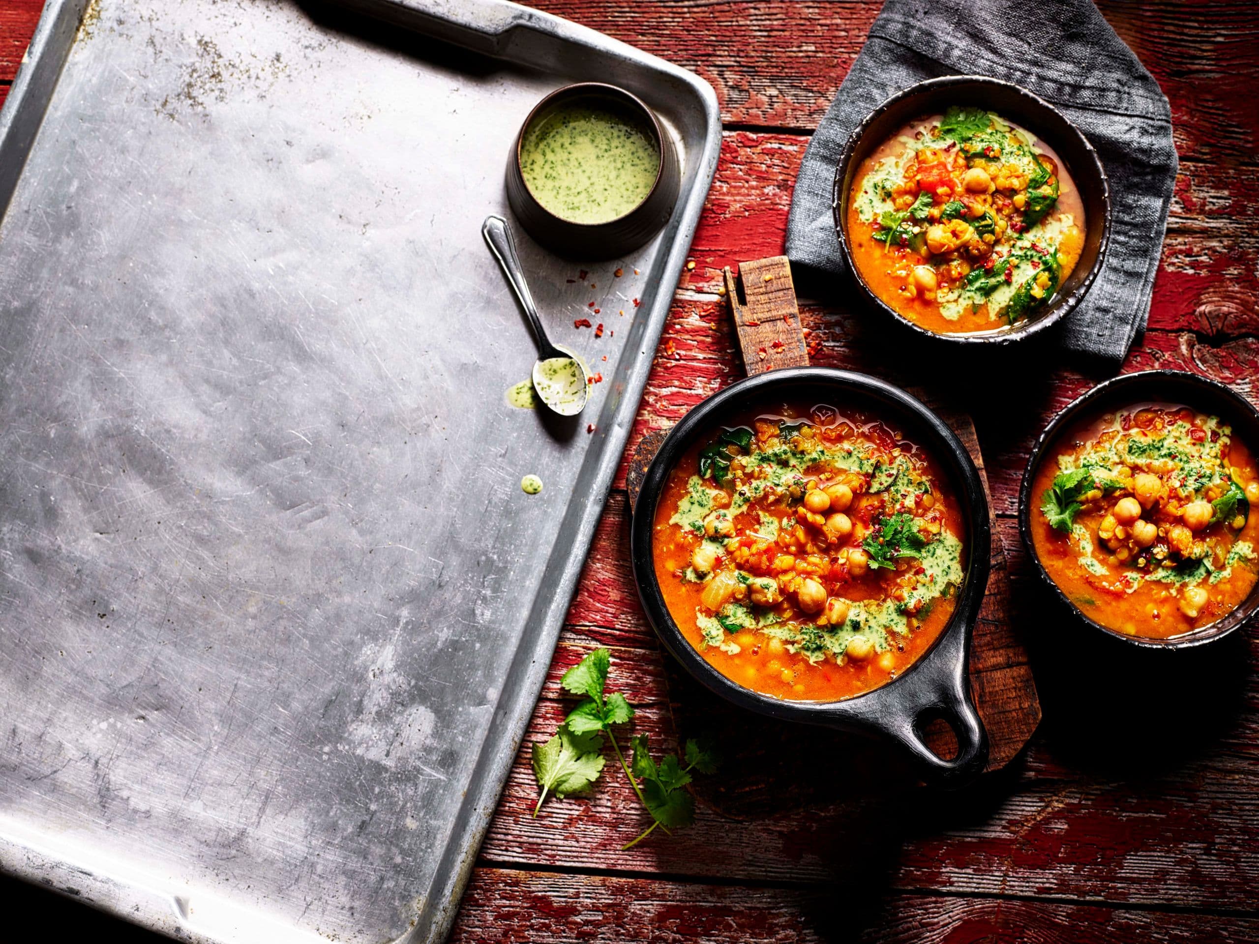 Winter – lemony spiced lentil & chickpea soup with coriander dressing