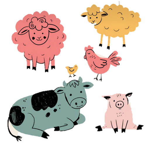 Farm animals illustration representing compassion for animals