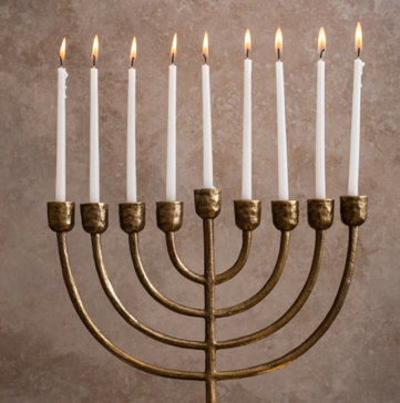Lit hanukkiah with all candles burning