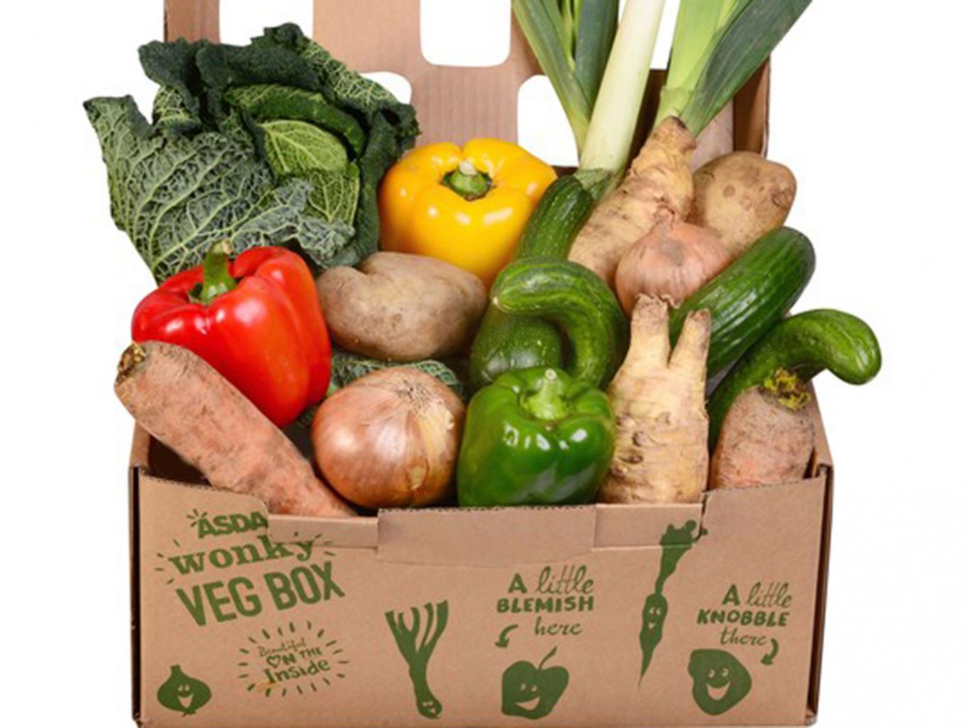 sda's wonky vegetable box contains vegetables which are misshapen, have growth cracks, or are a different size than average Asda