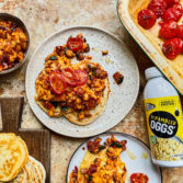 Savoury pancakes with spicy OGGS and roasted tomatoes 8